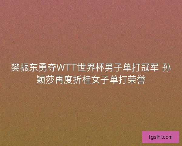 樊振东勇夺WTT世界杯男子单打冠军 孙颖莎再度折桂女子单打荣誉